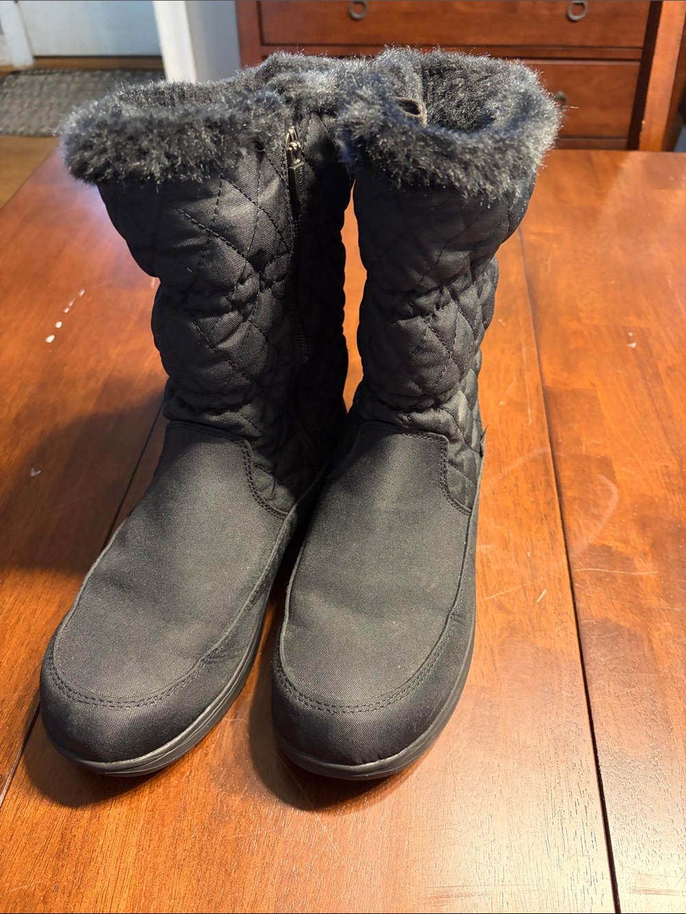 L.L. Bean Black Quilted Winter Boots with Faux-Fur Cuff